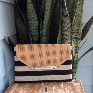 Stella & Dot Striped Black and Tan Women's Clutch